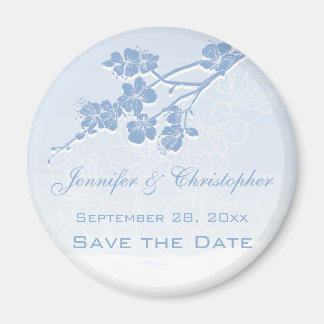 Blue Watercolor Ombre Spring Blossom Save the Date Magnet