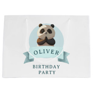 Blue Watercolor Panda Birthday Party Large Gift Bag