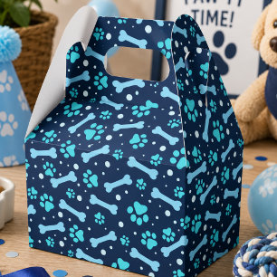 Blue Watercolor Paw Prints Birthday Favour Box