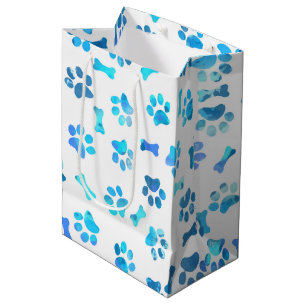 Blue Watercolor Paw Prints Birthday Medium Gift Ba Bag