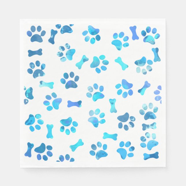 Blue Watercolor Paw Prints Birthday Napkin (Front)