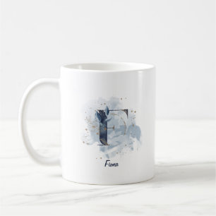 Blue Watercolor Personalised Name Letter Initial F Coffee Mug
