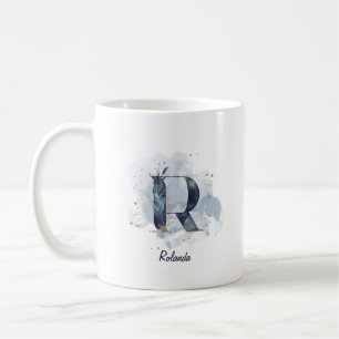 Blue Watercolor Personalised Name Letter Initial R Coffee Mug
