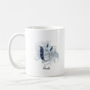 Blue Watercolor Personalised Name Letter Initial U Coffee Mug