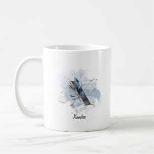 Blue Watercolor Personalised Name Letter Initial X Coffee Mug