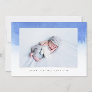 Blue Watercolor Photo Baptism Party Invitation