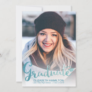 Blue Watercolor Photo Graduation Announcement