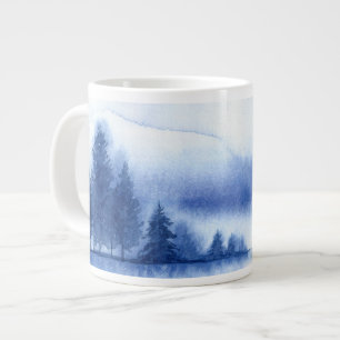 Blue Watercolor Pine Trees Large Coffee Mug