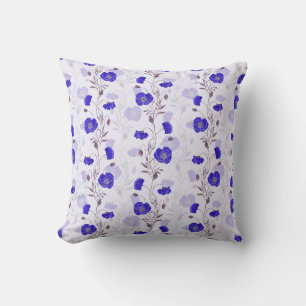 Blue Watercolor Poppies Cushion