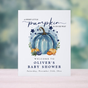 Blue Watercolor Pumpkin Boy Baby Shower Welcome Acrylic Sign
