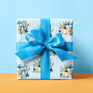 Blue Watercolor Pumpkin Fall Autumn Wrapping Paper