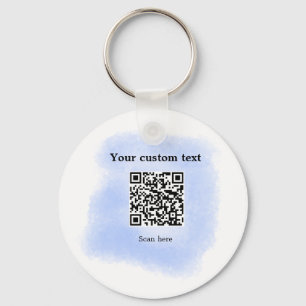 blue watercolor QR scan code add custom text rusti Key Ring