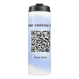 blue watercolor QR scan code add custom text rusti Thermal Tumbler