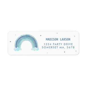 Blue Watercolor Rainbow Baby Shower Return Address Label