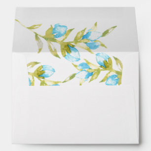 Blue Watercolor Rose Buds Wedding Envelope