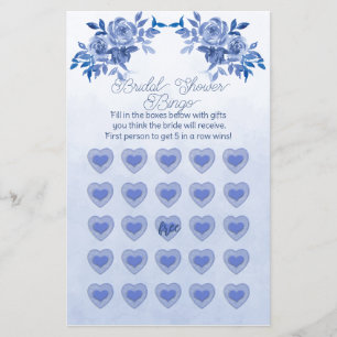 Blue Watercolor Roses Bridal Shower Bingo Flyer