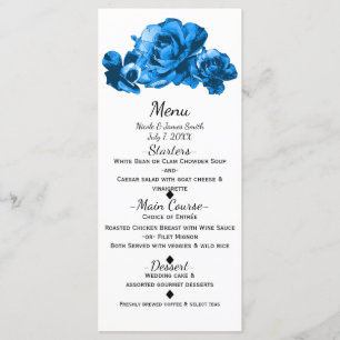 Blue Watercolor Roses Elegant Wedding Menu