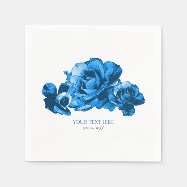 Blue Watercolor Roses Elegant Wedding Napkin (Front)
