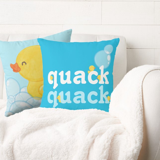 Blue Watercolor Rubber Duck Double Sided Cushion (QUACK QUACK Boy Watercolor Rubber Duck Double Sided Throw Pillow (Couch))