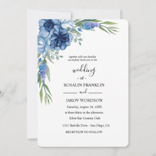 blue watercolor rustic wedding invitation