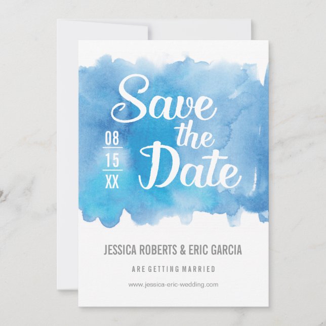 Blue Watercolor Save the Date (Front)