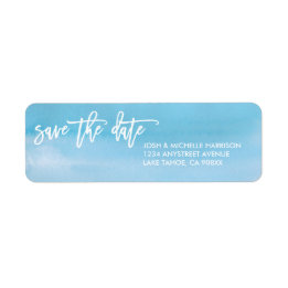 Blue watercolor save the date return address label