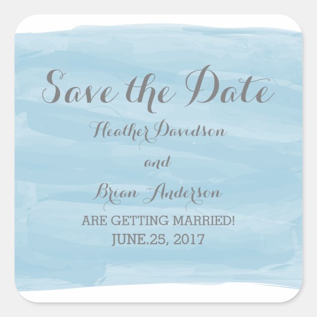 Blue Watercolor Save the Date Stickers (Front)