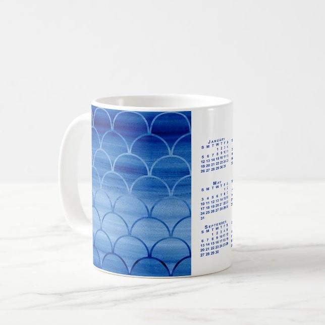 Blue Watercolor Scale Pattern 2020 Calendar Coffee Mug (Front Left)