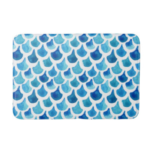 Blue Watercolor Scale Pattern Bath Mat
