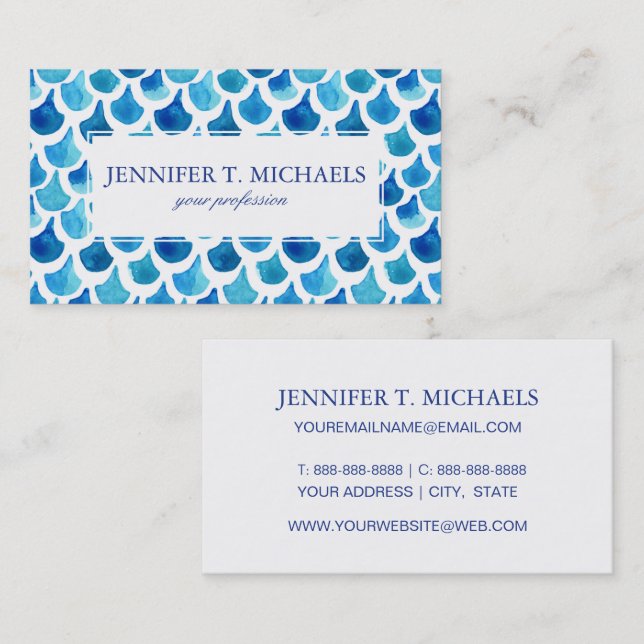 Blue Watercolor Scale Pattern Business Card (Front/Back)