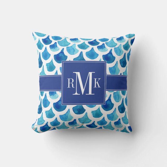 Blue Watercolor Scale Pattern Cushion (Front)