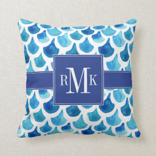 Blue Watercolor Scale Pattern Cushion