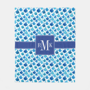 Blue Watercolor Scale Pattern Fleece Blanket