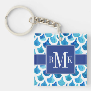 Blue Watercolor Scale Pattern Key Ring