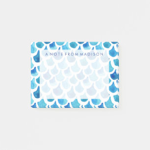 Blue Watercolor Scale Pattern Post-it Notes