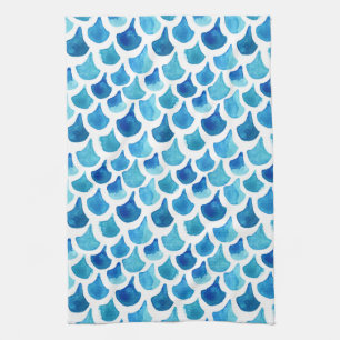 Blue Watercolor Scale Pattern Tea Towel