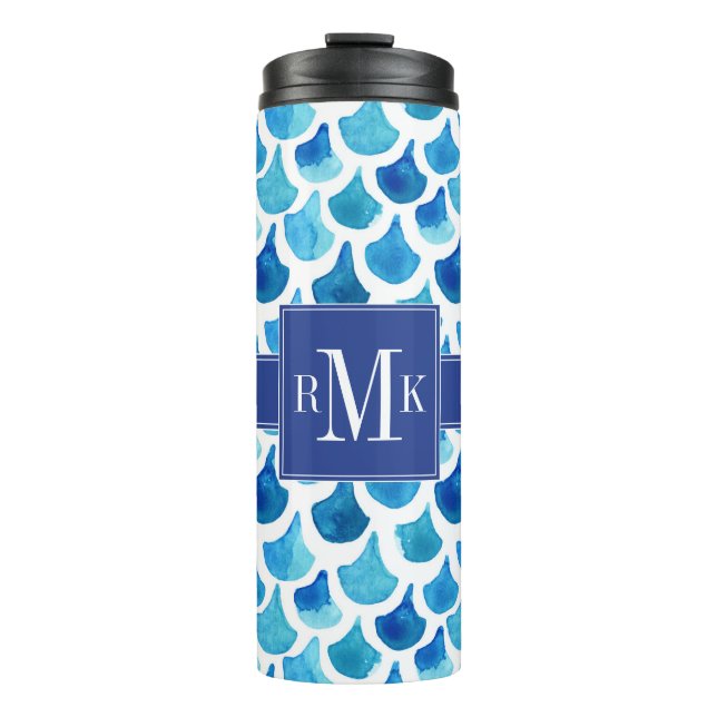 Blue Watercolor Scale Pattern Thermal Tumbler (Front)