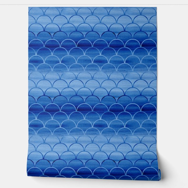 Blue Watercolor Scale Pattern Wallpaper (Unrolling)
