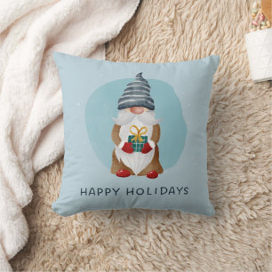 Blue Watercolor Scandinavian Christmas Gnome Cushion