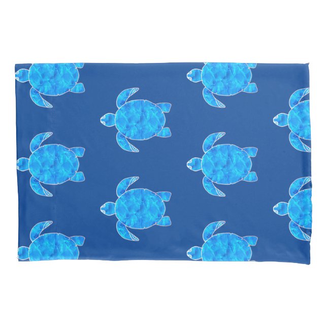 Blue Watercolor Sea Turtle Pattern  Pillowcase (Front)