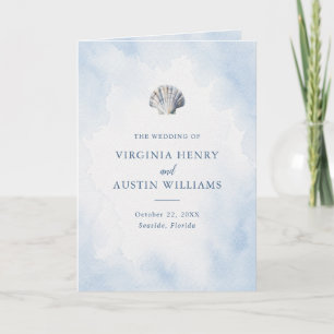 Blue Watercolor Seashell Beach Wedding Program