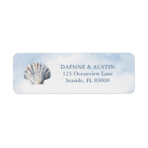 Blue Watercolor Seashell Beach Wedding Return Address Label