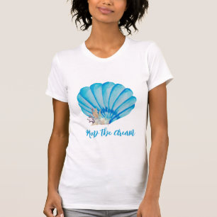 Blue Watercolor Seashell , Inspirational Quote Pos T-Shirt