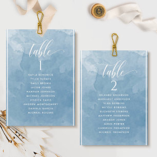 Blue Watercolor Seating Plan Card with Guest Names