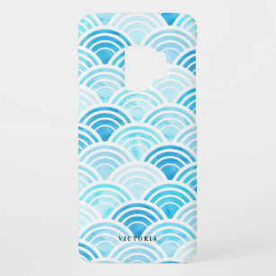 Blue Watercolor Seigaiha Waves Pattern Ombre Case-Mate Samsung Galaxy S9 Case