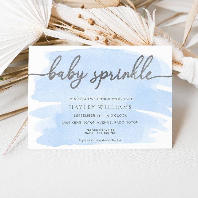 Blue Watercolor Silver Baby Sprinkle Invitation (Creator Uploaded)