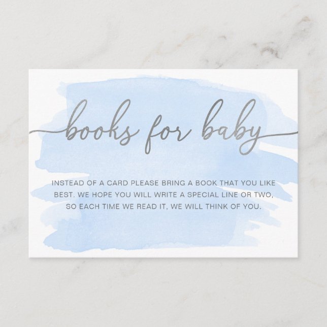 Blue Watercolor Silver Books Request Enclosure Card (Front)
