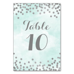 Blue Watercolor Silver Confetti Table Number Cards