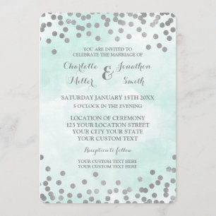 Blue Watercolor Silver Confetti Wedding Invites
