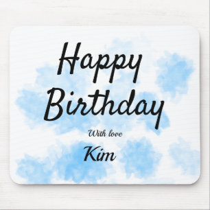 Blue watercolor simple birthday add your name cust mouse pad